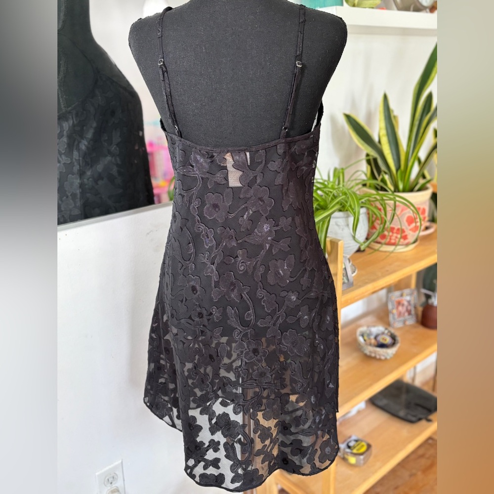 Vintage Sheer Floral Fairy Goth Whimsygoth Mesh See Through Slip Dress Black Med - Picture 3 of 7